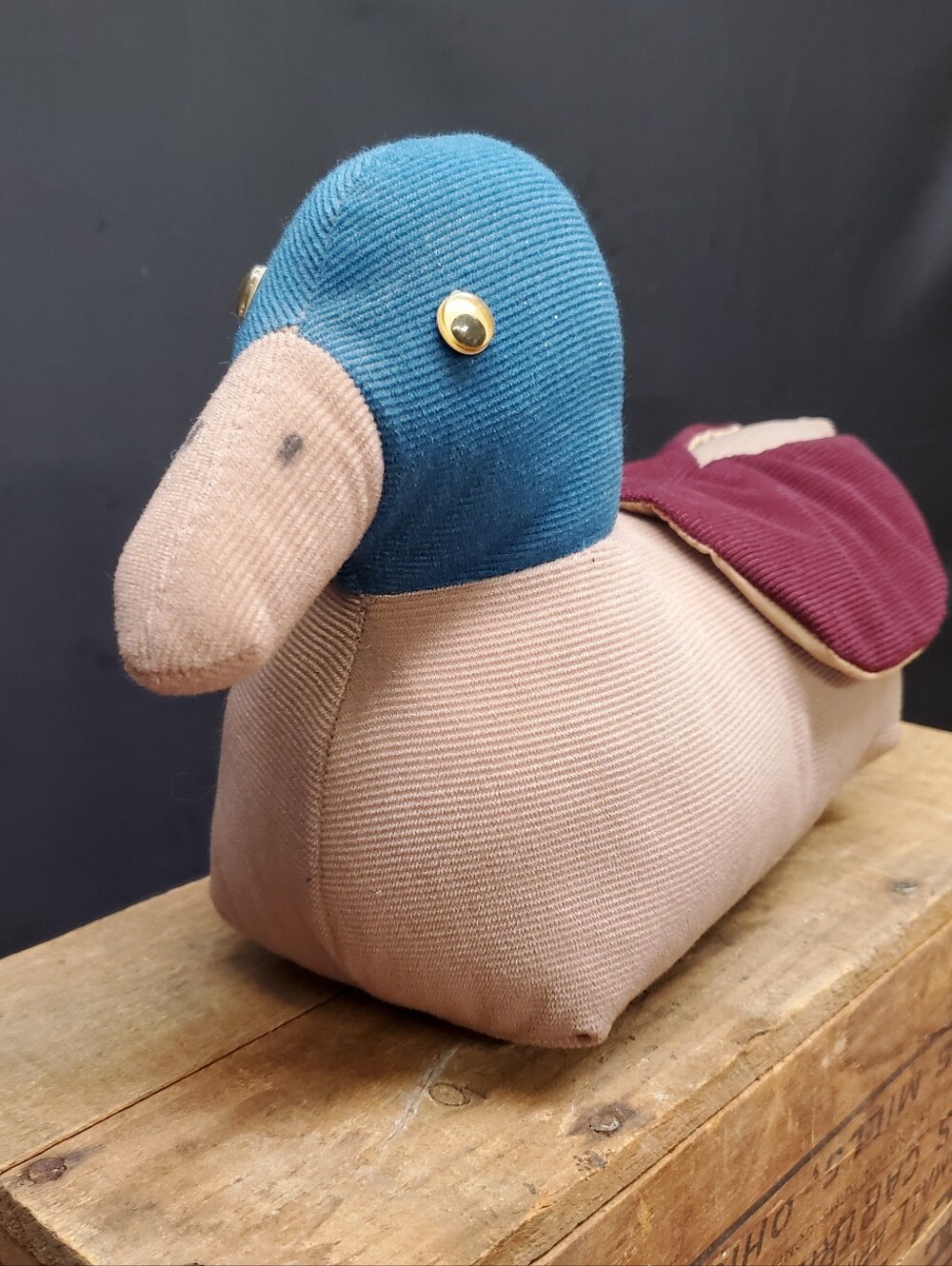 Vintage Farmhouse Quilted Weighted Corduroy Fabric Mallard Duck Doorstop - Picture 6 of 8